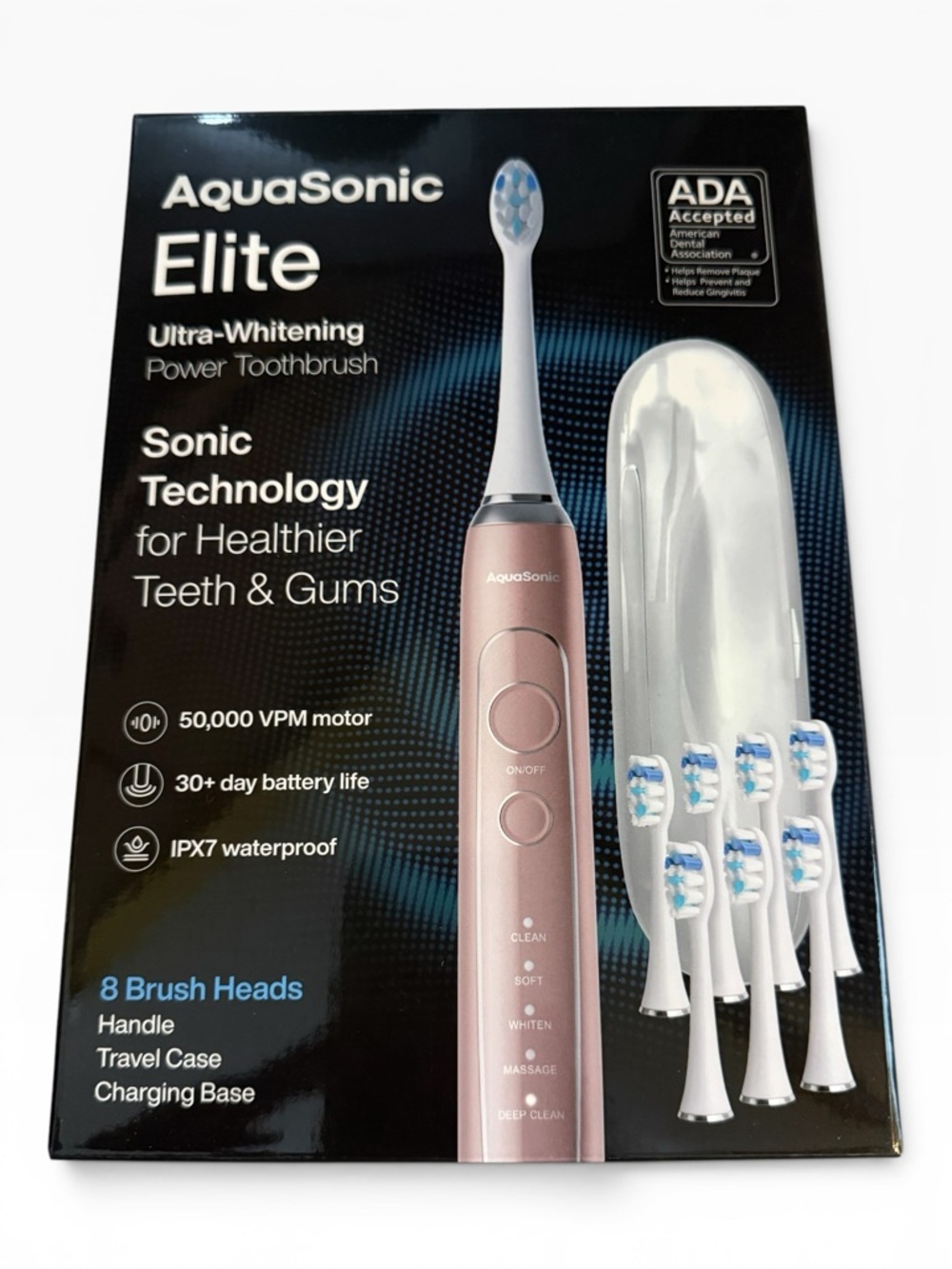 AquaSonic Elite Ultra-Whitening Power Toothbrush - New In Sealed Box